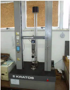 Figura 4.8-Máquina KRATOS para teste físico de tração. Empresa de Plásticos Mueller.  