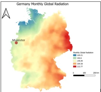 Figure 4. Average monthly global irradiance data on horizontal surface for whole Germany with max