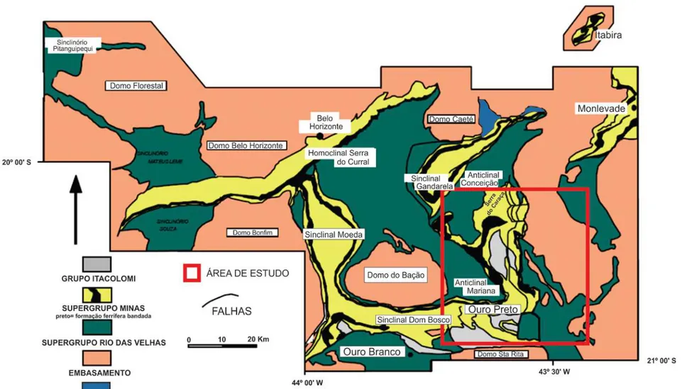 Figura 2-14 – Mapa geológico-estrutural do QF 