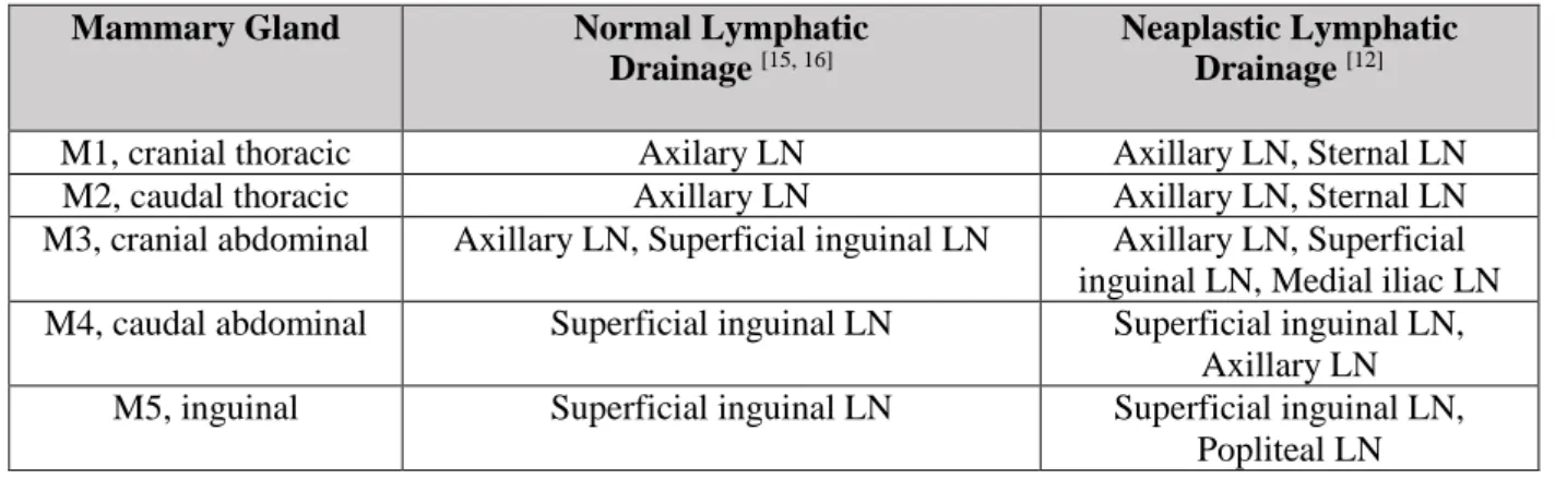 Table 1 - Lymphatic drainage of normal and neoplastic canine mammary gland. 