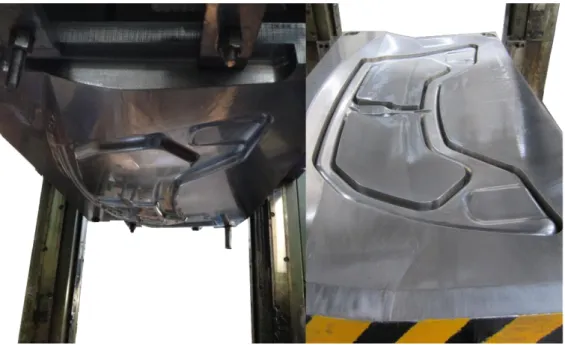 Figure 3.27 – Stamping tool punch and matrix setup in the press. 