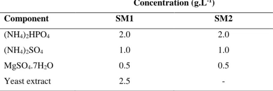 Table 3.1 - Concentration in the fermentations working volume of the supplementary media components