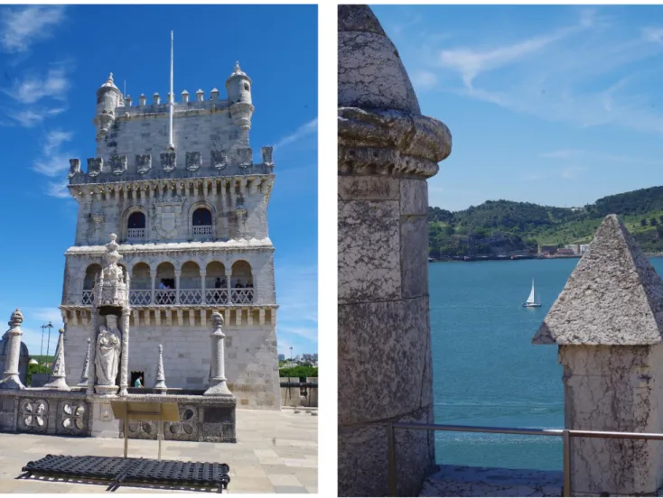 Figura 8 - Exterior da Torre e enquadramento da Torre de Belém com o Forte de São Sebastião de Caparica  Fotografia tirada por: Luís Vieira 