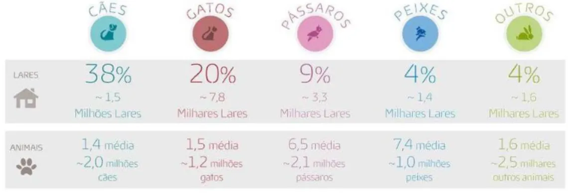 Figura 5: Gráfico com base no estudo Track.2Pets que indica a percentagem e tipologia de  animais presentes nos lares portugueses