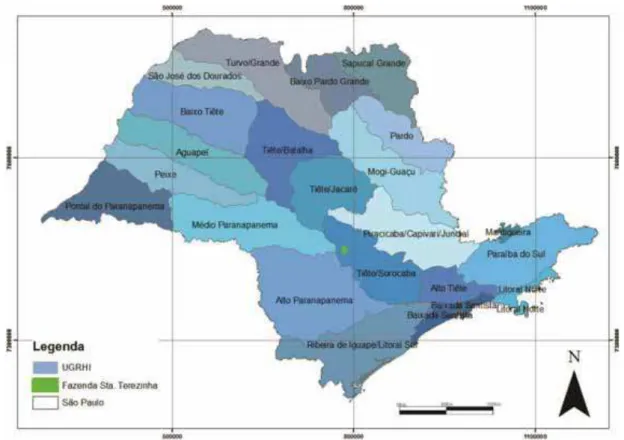 Figura 4-5 UGRHIs de São Paulo, a propriedade está inserida na UGRHI do  Tietê-Sorocaba (10) (Ministério do Meio Ambiente – MMA)