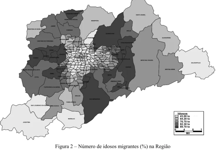 Figura 2 – Número de idosos migrantes (%) na Região  Metropolitana de São Paulo (RMSP)