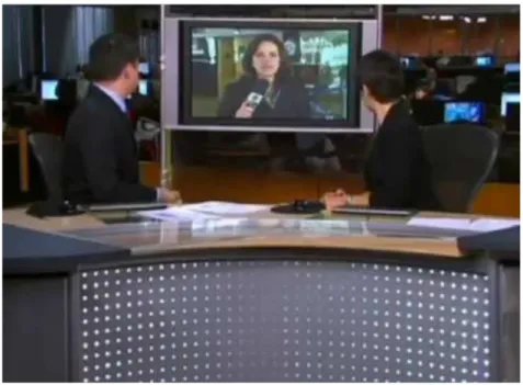 Figura 16: imagem da telejornal Jornal Hoje, da Rede Globo, que utiliza o  recurso dos grandes monitores