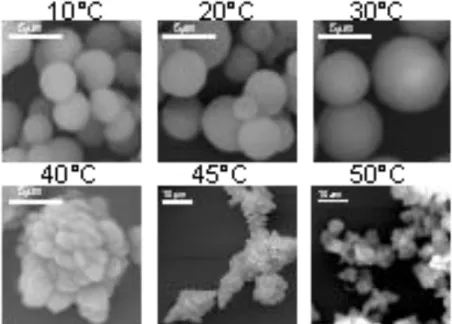 Figure 1: Obtained particles within the temperature range. 