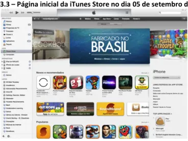 Figura 3.3 – Página inicial da iTunes Store no dia 05 de setembro de 2013 