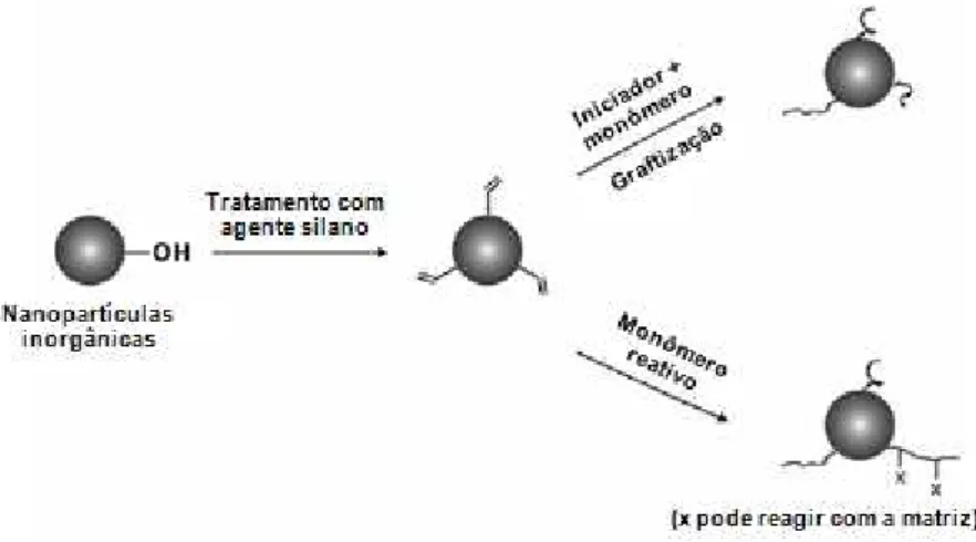 Figura  2.5  Representação  esquemática  da  enxertia  utilizando  duplas  ligações  nas partículas [22]