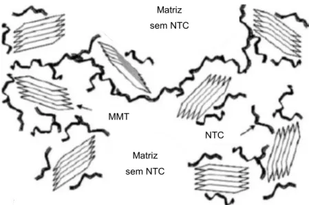 Figura 3.20 Dispersão de NTC e MMT na matriz epóxi. Adaptado de [2]. 