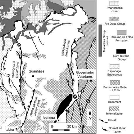 Fig. 7. Simplified structural map of the Guanh˜aes basement block.