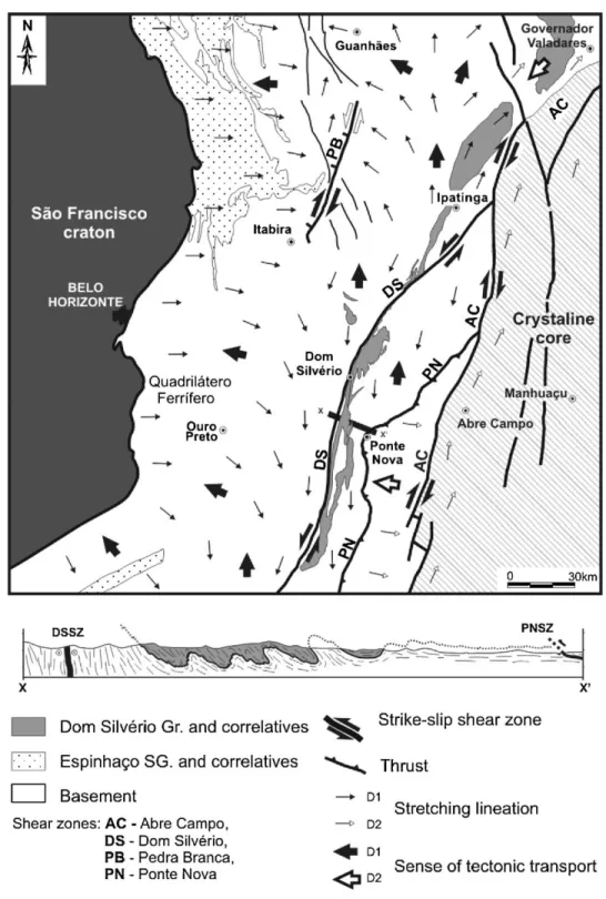 Fig. 8. Structural map of the Dom Silv´erio shear zone and adjacent structures. Modified from Peres et al