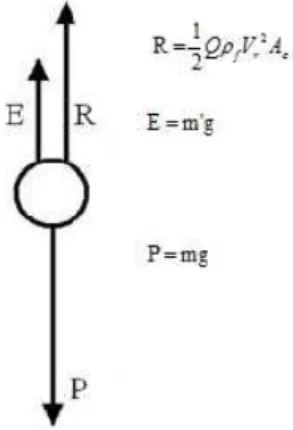 Figura 3.1  –  Balanço de forças em uma partícula em um meio fluido. 