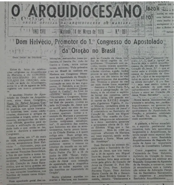 FIGURA 2: Jornal O Arquidiocesano, noticiando o Congresso organizado por mons. Rafael em 1938