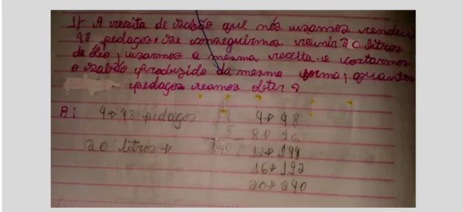 Figura 28- Atividade produção de sabão caseiro - 31/03/15  Fonte: Resolução feita por Mariana em seu caderno 
