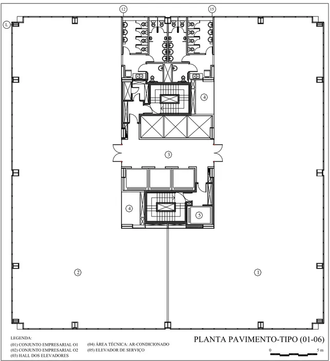 FIGURA 4.20 – Solução arquitetônica do E-2: esboço da planta dos pavimentos-tipo, do 1º ao  6º andar