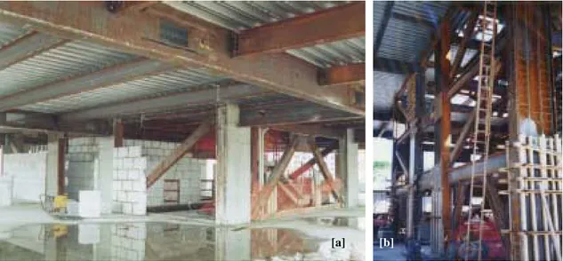 FIGURA 4.28 – Vista interna dos contraventamentos localizados junto ao núcleo de circulação  vertical: (a) a partir do pavimento-tipo; (b) a partir do pavimento térreo