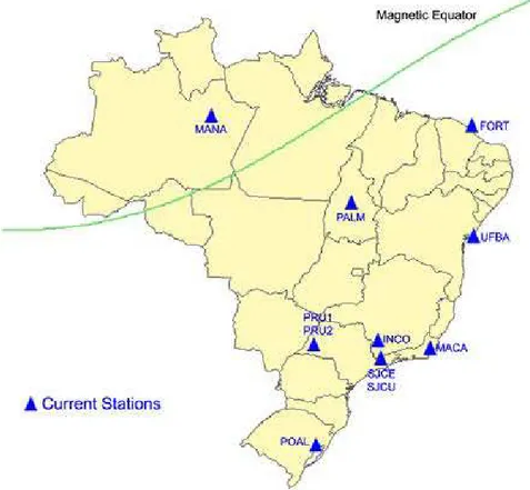 Figura 16: Esta¸c˜oes da Rede CIGALA/CALIBRA. Fonte: Universidade Estadual Paulista - Campus Presidente Prudente (2013).