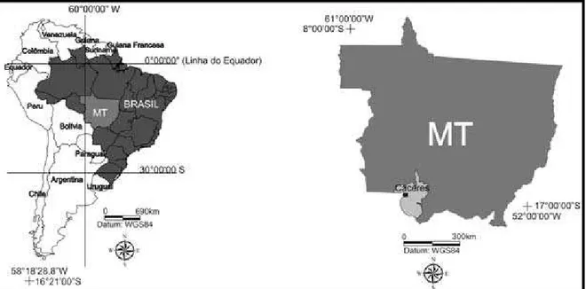 Figura 1 - Localização do município de Cáceres, Estado de Mato Grosso - Brasil. 
