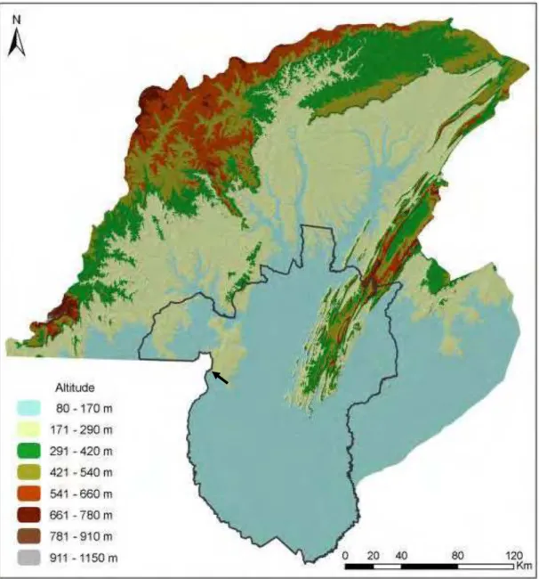 Figura 3 - Mapa Físico da Bacia do Alto Paraguai, Estado de Mato Grosso, Brasil. Fonte: Neves (2008)