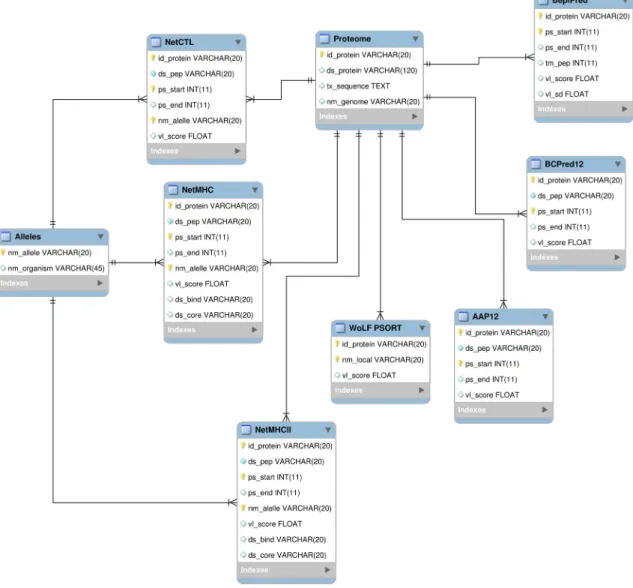 Figure 5. MySQL relational database scheme developed to integrate data from predictions.