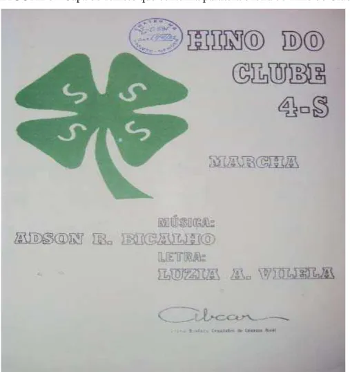FIGURA 5 - Capa do folheto que contém a partitura e letra do Hino do Clube 4-S 