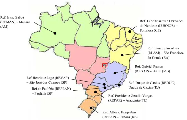 Figura 4 - Localização das refinarias produtoras de asfalto no Brasil.