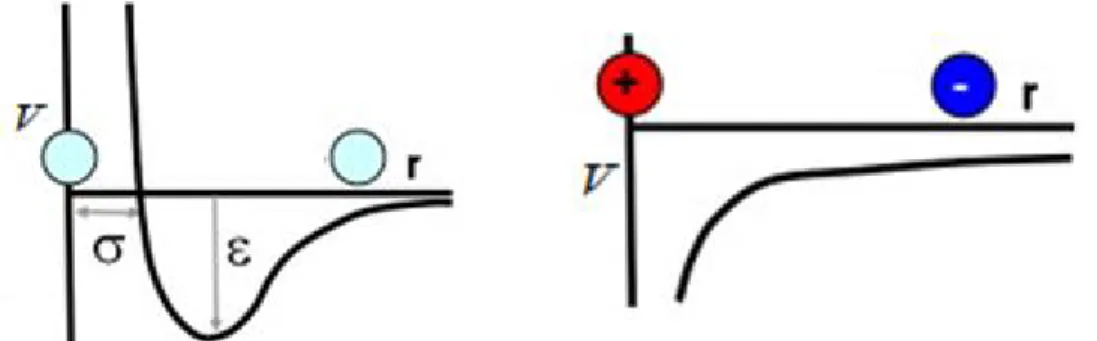 Figura  16.  Representações  esquemáticas  dos  potenciais  de  Lennard-Jones  e  de Coulomb, respectivamente