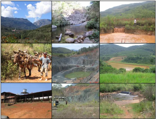 Figura 1.1 - Fotos mostrando os diversos tipos de uso e ocupação do solo na bacia hidrográfica do ribeirão  Caraça.