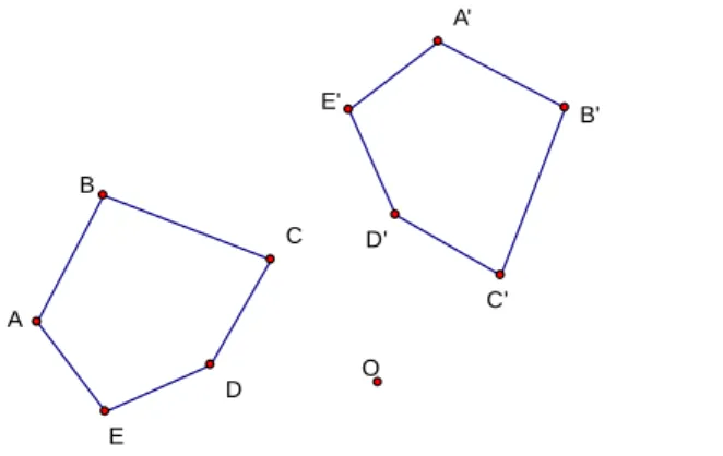 Figura 8 – Exemplo de uma rotação de centro O e medida de amplitude de ângulo de – 90º, do  pentágono [ABCDE] 