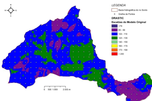Figura 10 - Mapa de vulnerabilidade DRASTIC (modelo original) da bacia hidrográfica do rio Sordo.