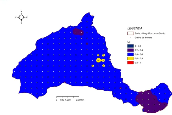 Figura 12 - Mapa de vulnerabilidade DRASTIC (modelo fuzzy-DRASTIC) da bacia hidrográfica do rio Sordo.