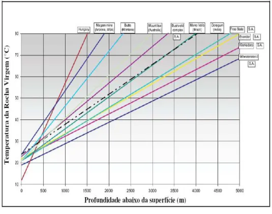 FIGURA 2. 7- Temperatura da rocha virgem em função da profundidade (RAWLINGS et al.,2005) 