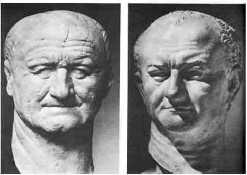 Figura 4a 21  - Vespasiano (retrato privado), Copenhagen, Gliptoteca Ny Carlsberg e 4b Vespasiano (retrato oficial), Museu Nacional, Roma (primeira versão).