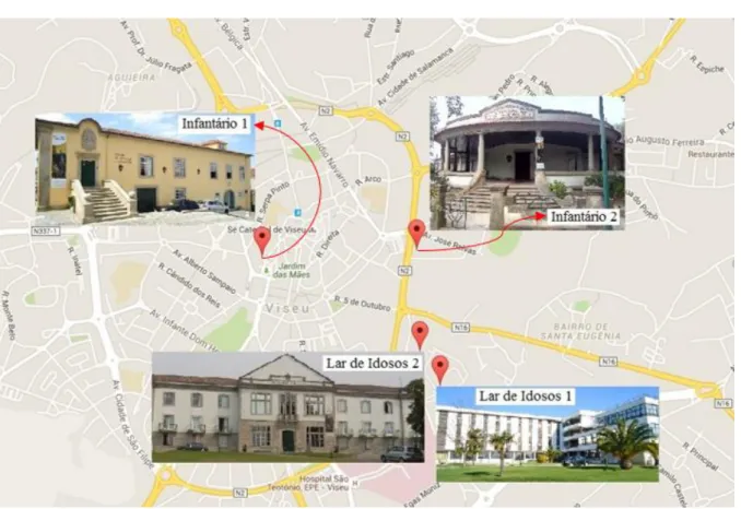 Figura 3-1: Localização dos edifícios selecionados para os casos de estudo  Infantário 1: 