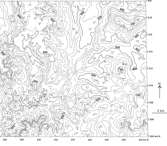 FIGURA 3.  Mapa com a altimetria da área de estudo.