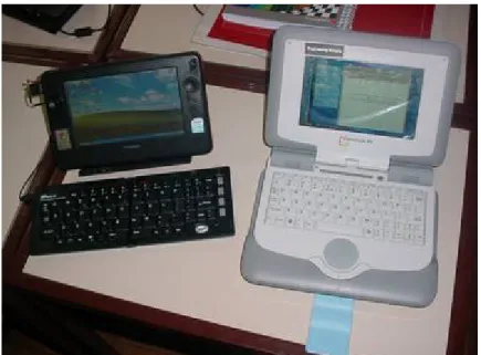 Figura 06 – UMPC (Ultra Mobile Portable Computer) na esq. e CMCP (Class Mate Portable  Computer) na dir.