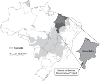 Figure 2. Gerais de Balsas Colonization Project with two areas designated as private reserves - fragment 1 (F1) and fragment 2 (F2)