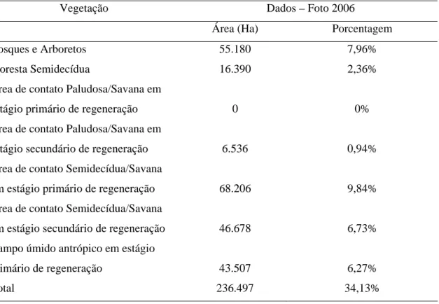 Tabela 4. Área vegetada no CEC em 2006. 