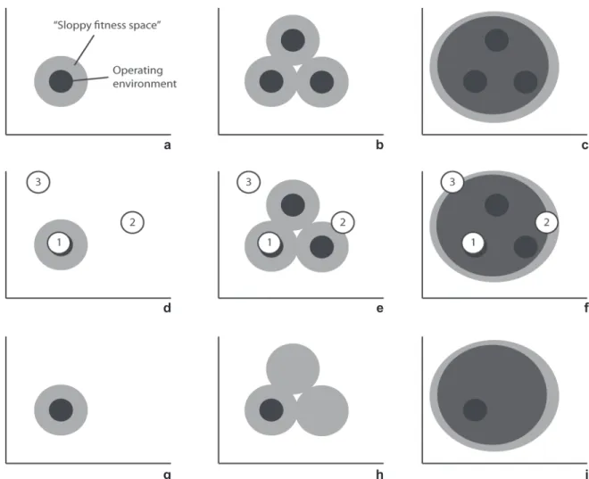 Figure 1. A schematic illustration showing two dimensions of the operative environment associated with fictional host resources (black circles)