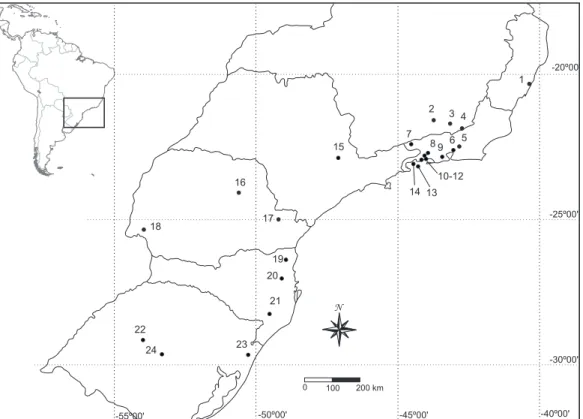 Figure 1. The study area in Brazil and the states where sampling was carried out. Few sampling sites were added