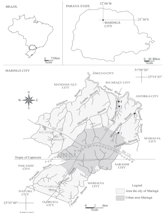 Figure 1. Sampling sites for the Queçaba and Morangueiro streams in the state of Paraná, Brazil.