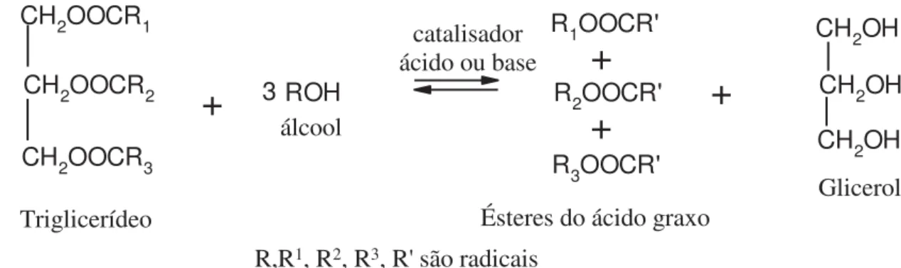 Figura 2.19. Esquema geral para a reação de transesterificação para obtenção de biodiesel