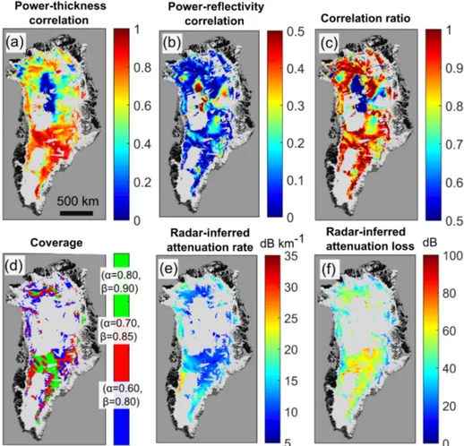 Figure 9. Ice-sheet-wide properties of the radar algorithm using the GISM temperature field