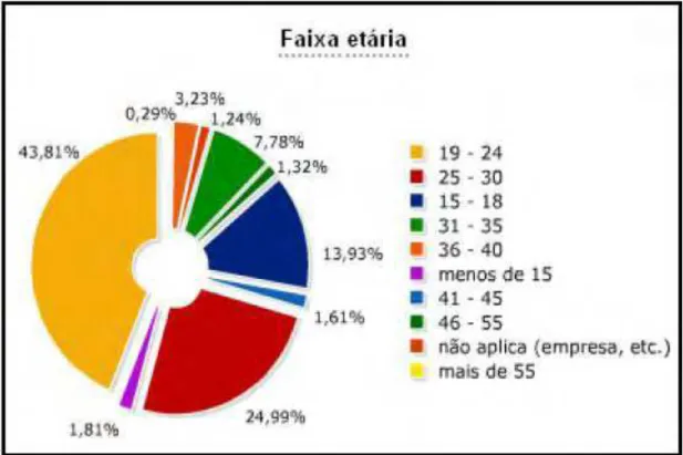 Gráfico 2: Faixa Etária dos twitteiros/ Fonte: gráfico extraído do artigo:Redes Sociais e Política  no Brasil: a utilização do  Twitter  nas eleições de 2010, escrito pelo prof