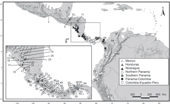 Figure 2. Distribution of the localities of Caluromys derbianus with specimens included in this study