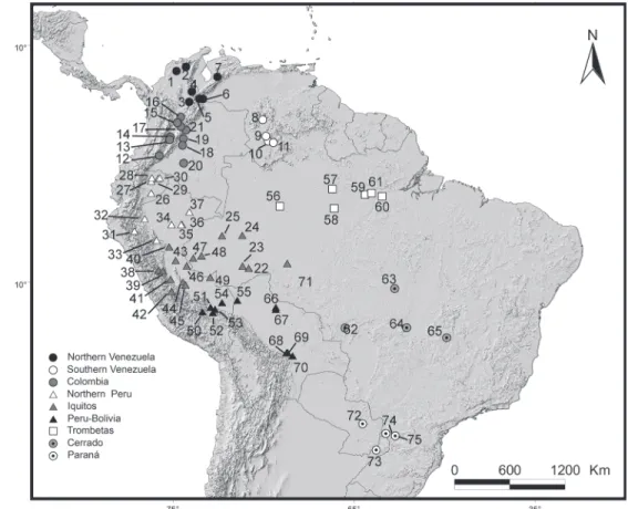Figure 3. Distribution of the localities of Caluromys lanatus with specimens included in this study