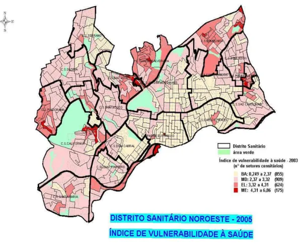 Figura 3: Áreas dos Centros de Saúde do DISANO por Índice de Vulnerabilidade à Saúde  Fonte: GEREPI/DISANO 