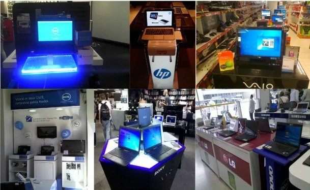 Figura 3: Exemplos de exposição de marcas nas áreas de informática dos principais  varejistas 